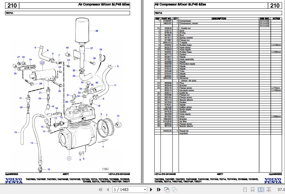 Volvo Penta Industrial Engine TAD730G to TWD71 Parts Catalog 1