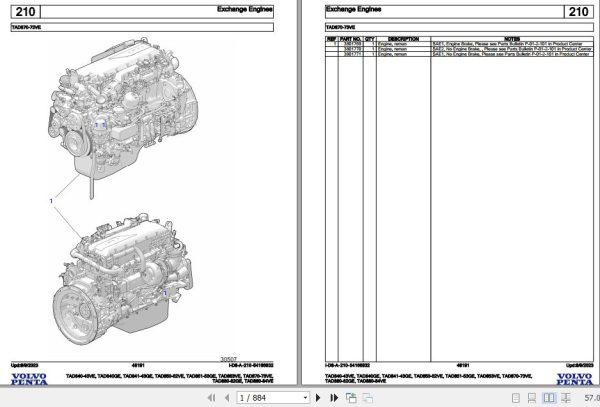 Volvo Penta Industrial Engine TAD840 43VE to TAD880 84VE Parts Catalog 1