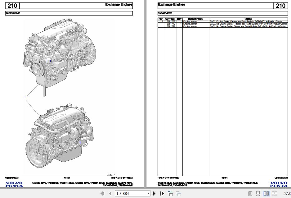 Volvo Penta Industrial Engine TAD840 43VE to TAD880 84VE Parts Catalog 1