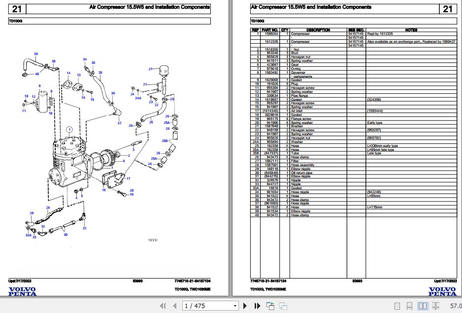 Volvo Penta Industrial Engine TD100G TWD1030ME Parts Catalog 1