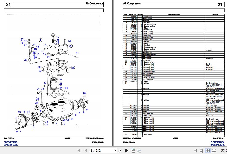 Volvo Penta Industrial Engine TD60A TD60B Parts Catalog