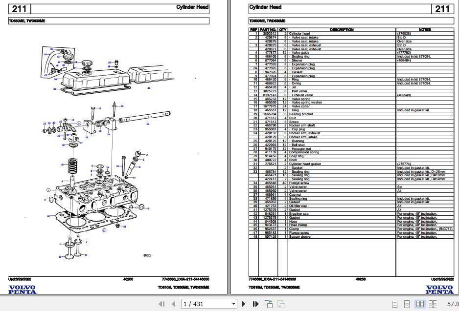 Volvo Penta Industrial Engine TD610M to TWD630ME Parts Catalog 1