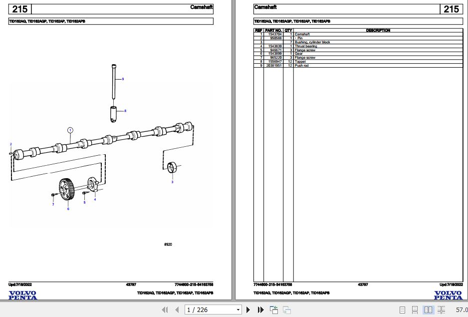 Volvo Penta Industrial Engine TID162AG to TID162APB Parts Catalog 1