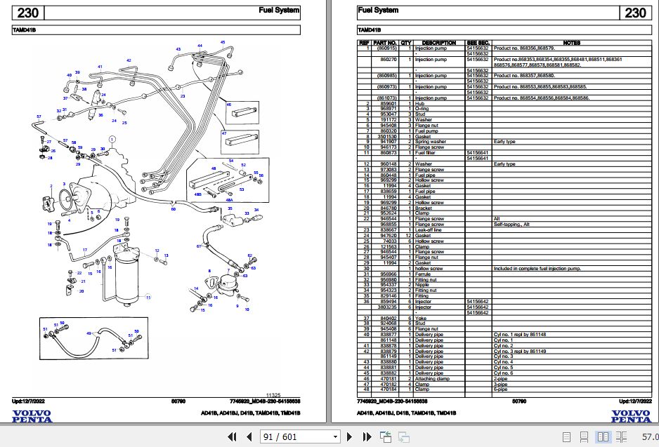 Volvo Penta Marine Diesel Engines AD41B to TMD41B Parts Catalog