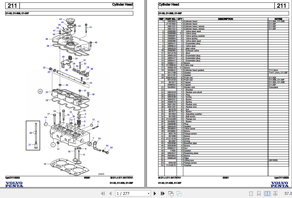 Volvo Penta Marine Diesel Engines D130 D130B D130F Parts Catalog