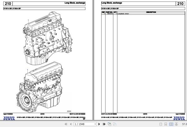 Volvo Penta Marine Diesel Engines D11B1 A MP to D11C4 A MP Parts Catalog 1