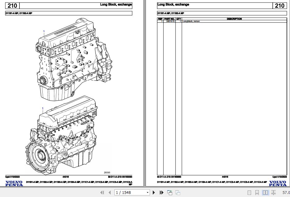 Volvo Penta Marine Diesel Engines D11B1 A MP to D11C4 A MP Parts Catalog 1