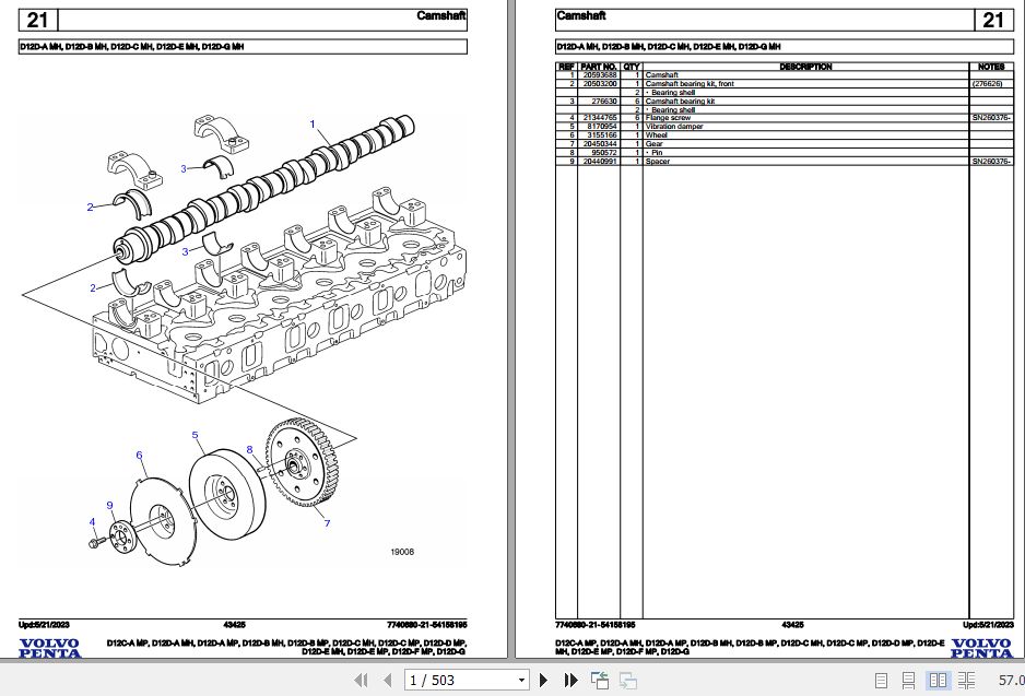 Volvo Penta Marine Diesel Engines D12C A MP to D12D G Parts Catalog 1