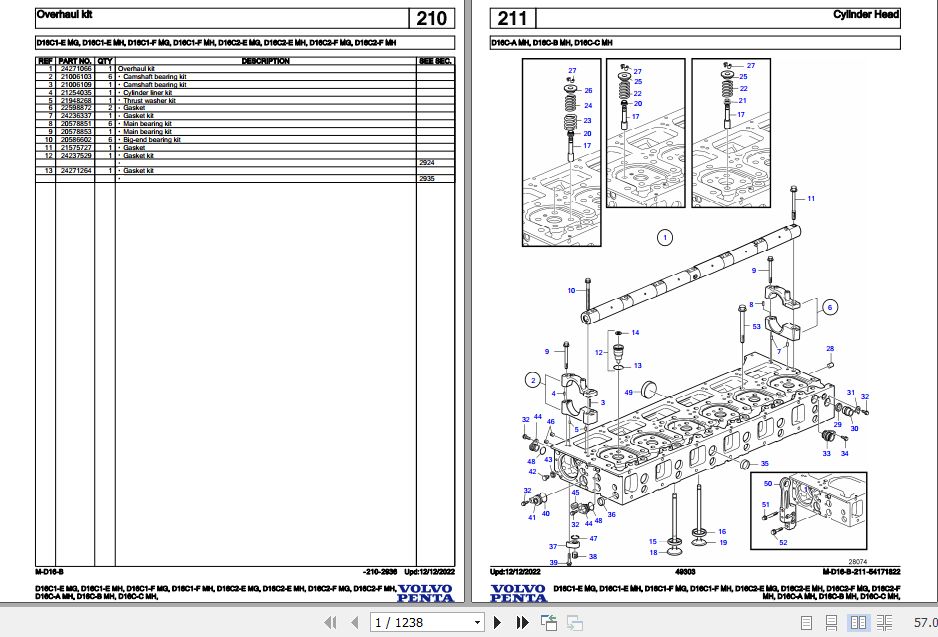 Volvo Penta Marine Diesel Engines D16C1 E MG to D16C C MH Parts Catalog 1