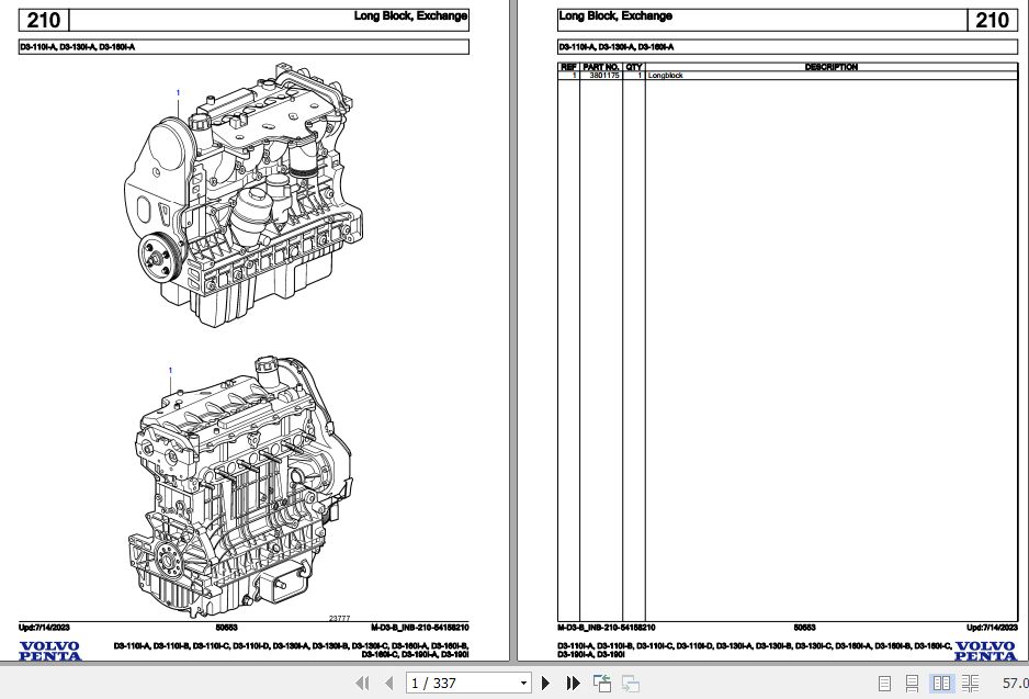 Volvo Penta Marine Diesel Engines D3 110I A to D3 190I Parts Catalog 1