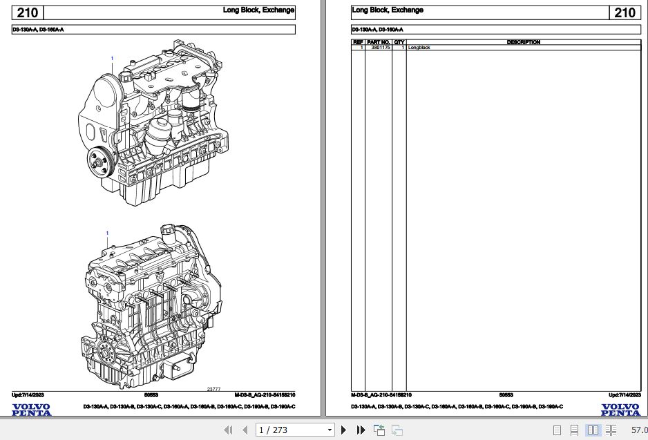 Volvo Penta Marine Diesel Engines D3 130A A to D3 190A C Parts Catalog 1