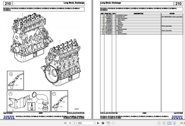 Volvo Penta Marine Diesel Engines D4 210A A to D4 300A Parts Catalog 1
