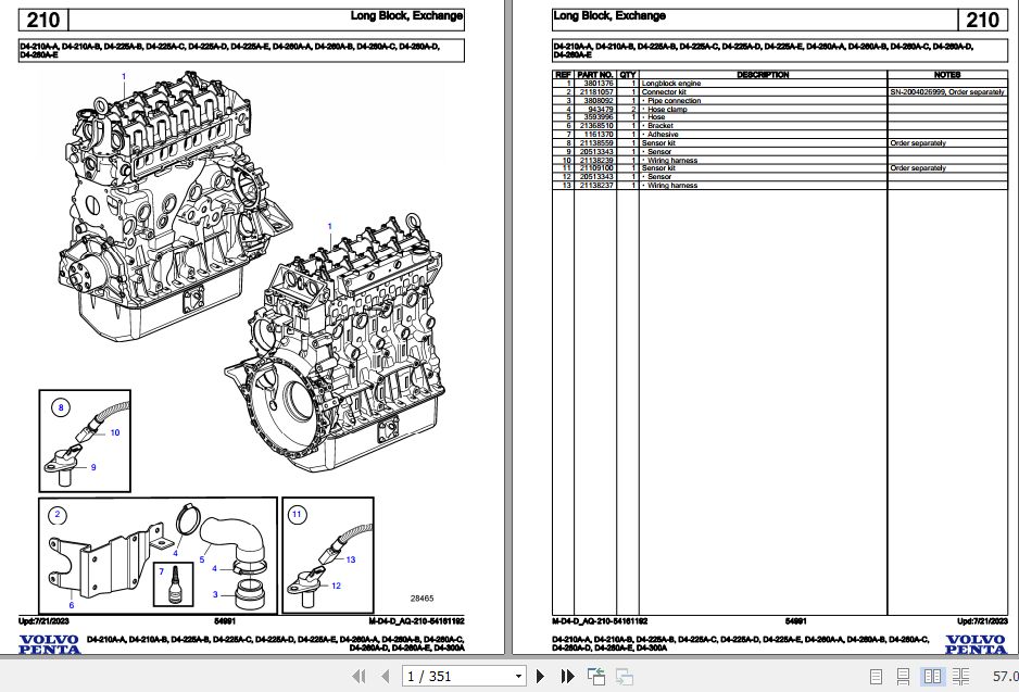 Volvo Penta Marine Diesel Engines D4 210A A to D4 300A Parts Catalog 1