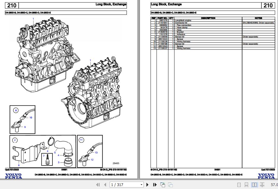 Volvo Penta Marine Diesel Engines D4 260D B to D4 300D E Parts Catalog 1