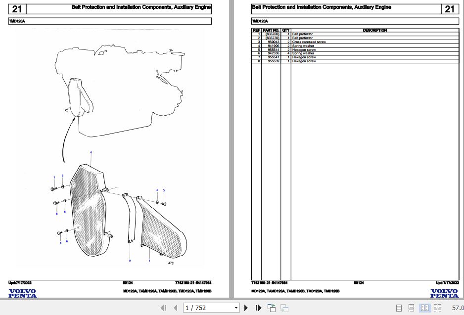 Volvo Penta Marine Diesel Engines MD120A to TMD120B Parts Catalog 1