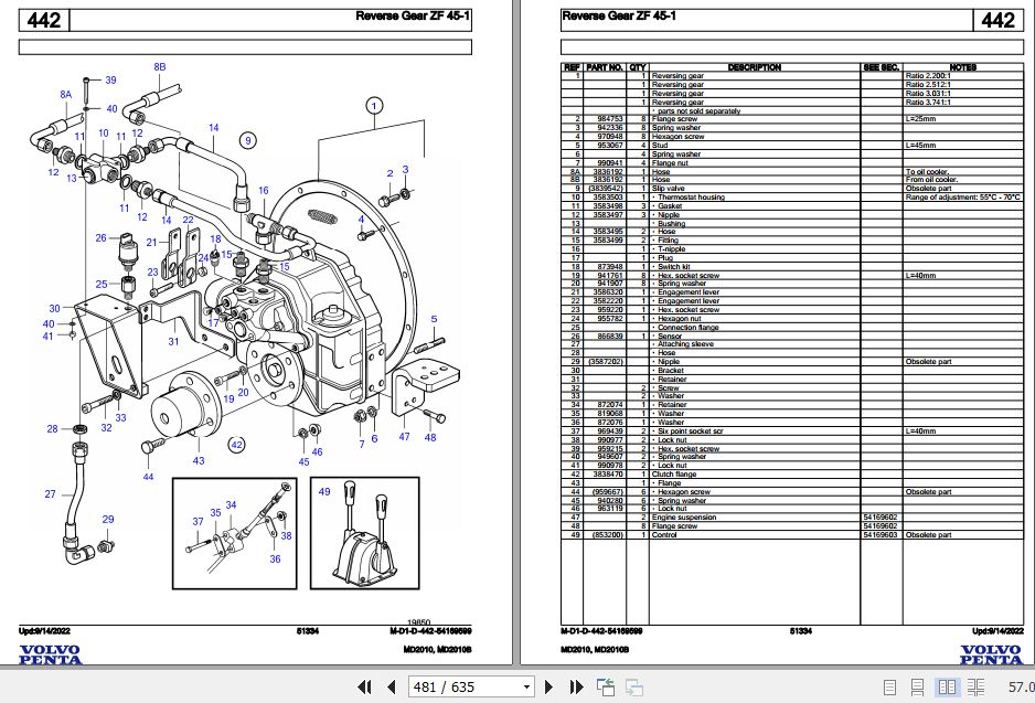 Volvo Penta Marine Diesel Engines MD2010 MD2010B Parts Catalog