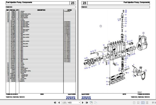 Volvo Penta Marine Diesel Engines TAMD121D TAMD122D TMD121C Parts Catalog 2