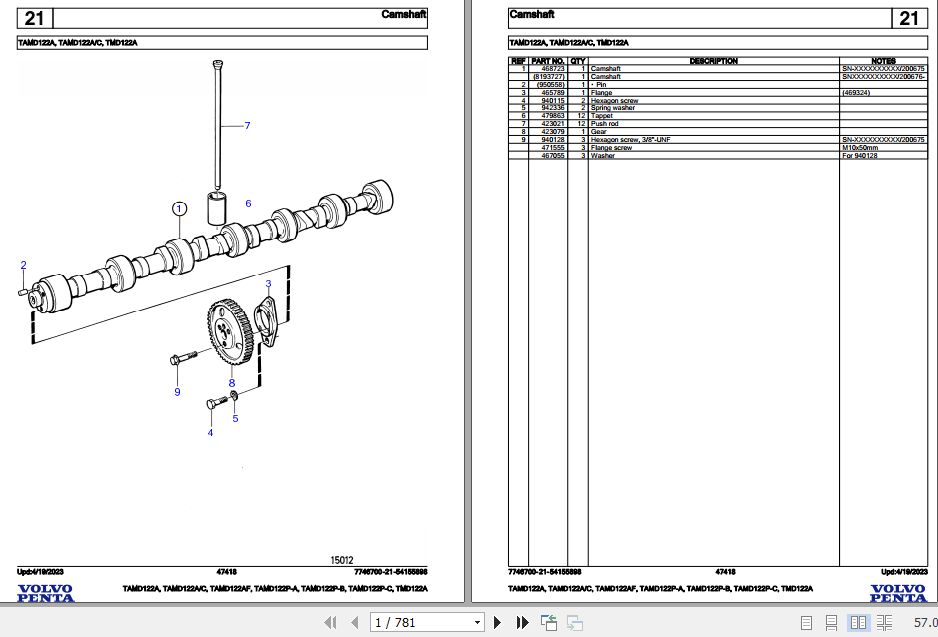 Volvo Penta Marine Diesel Engines TAMD122A to TMD122A Parts Catalog 1