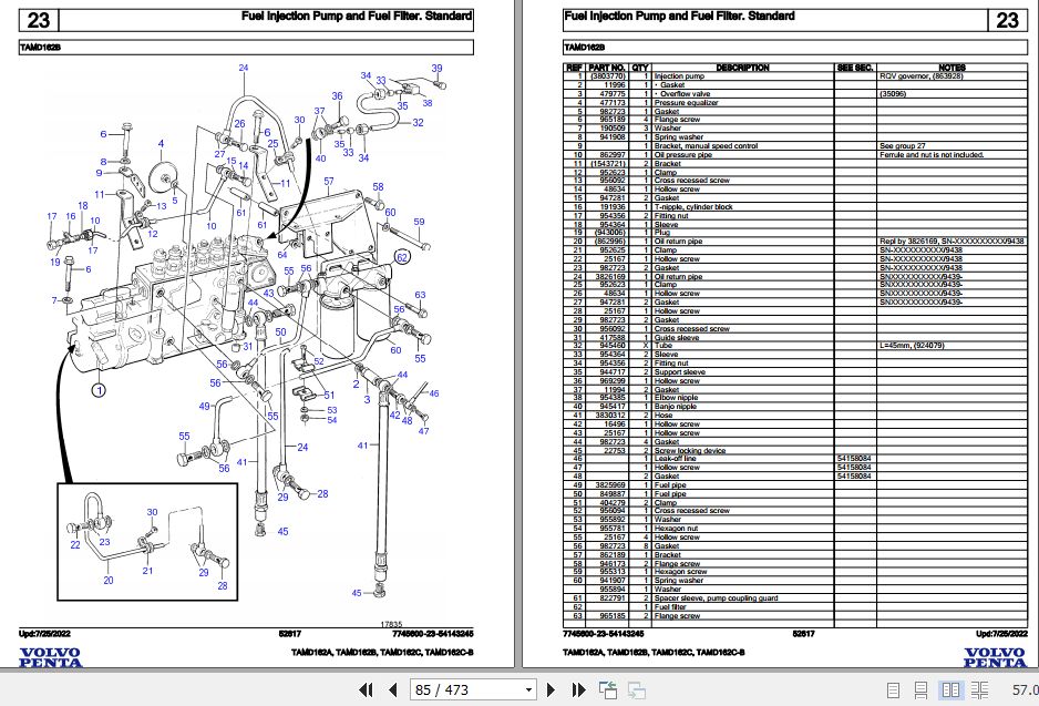 Volvo Penta Marine Diesel Engines TAMD162A to TAMD162CB Parts Catalog