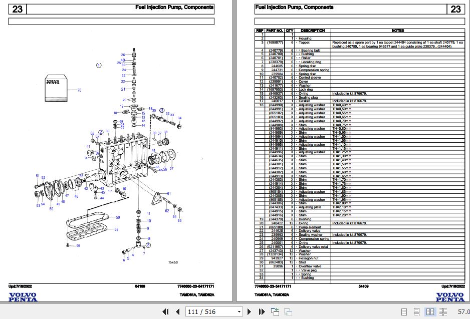 Volvo Penta Marine Diesel Engines TAMD61A TAMD62A Parts Catalog