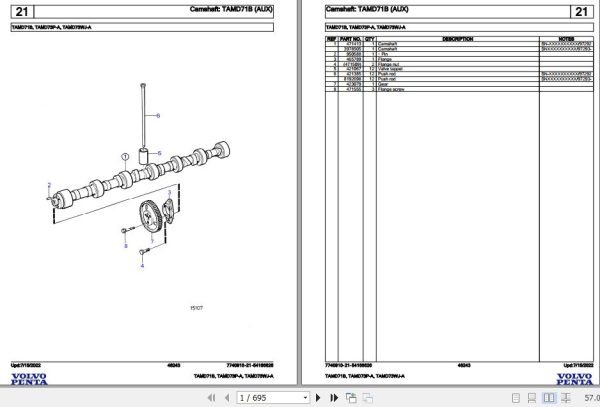 Volvo Penta Marine Diesel Engines TAMD71B TAMD73P A TAMD73WJ A Parts Catalog 1