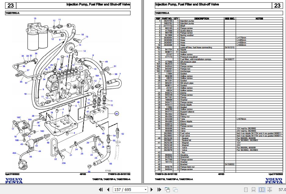 Volvo Penta Marine Diesel Engines TAMD71B TAMD73PA TAMD73WJA Parts