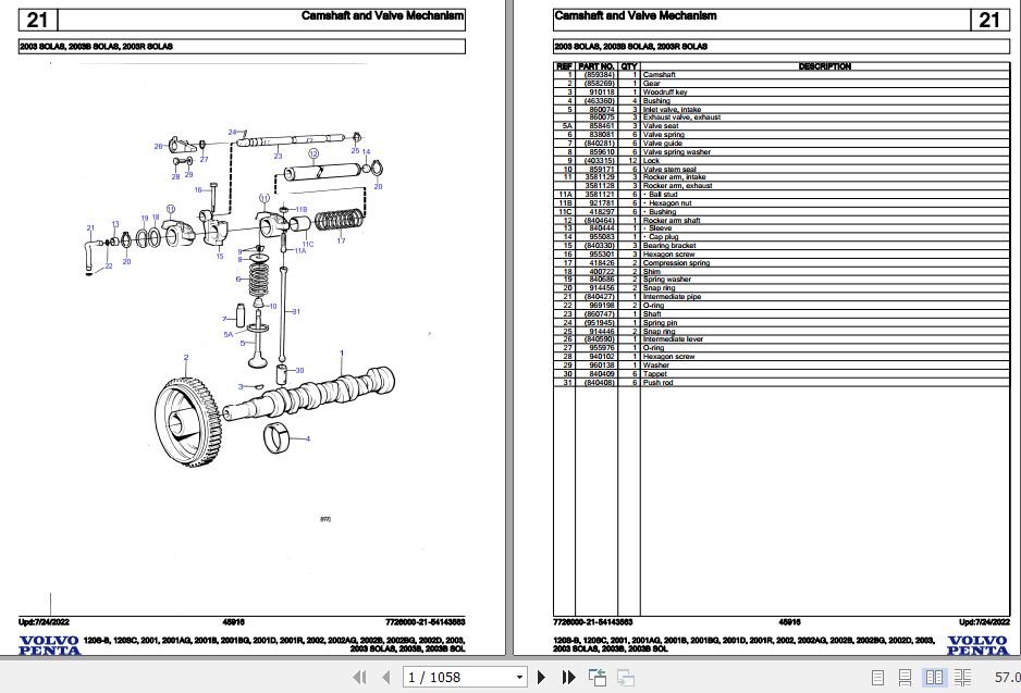 Volvo Penta Marine Drives Transmissions 120S B to 2003B SOL Parts Catalog 1