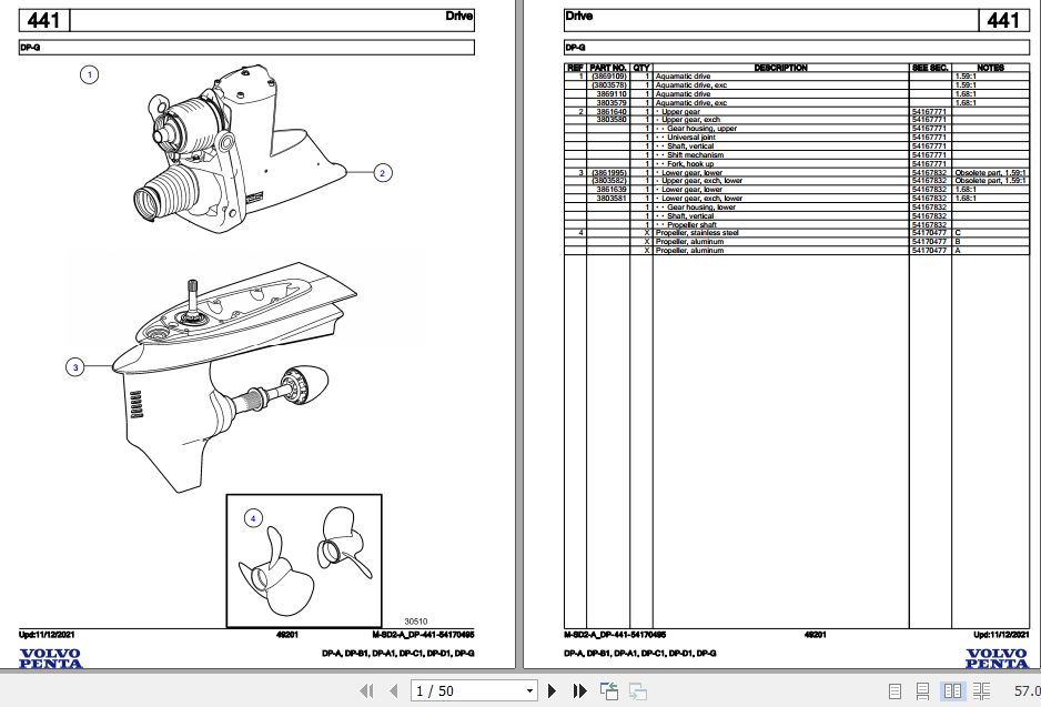 Volvo Penta Marine Drives Transmissions DP A to DP G Parts Catalog 1