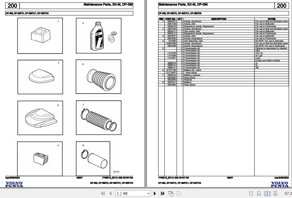 Volvo Penta Marine Drives Transmissions DP SM to DP SMTD3 Parts Catalog 1