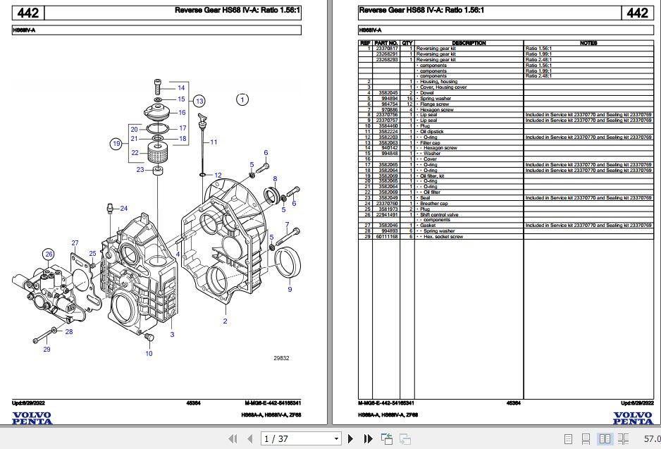 Volvo Penta Marine Drives Transmissions HS68A A HS68IV A ZF68 Parts Catalog 1