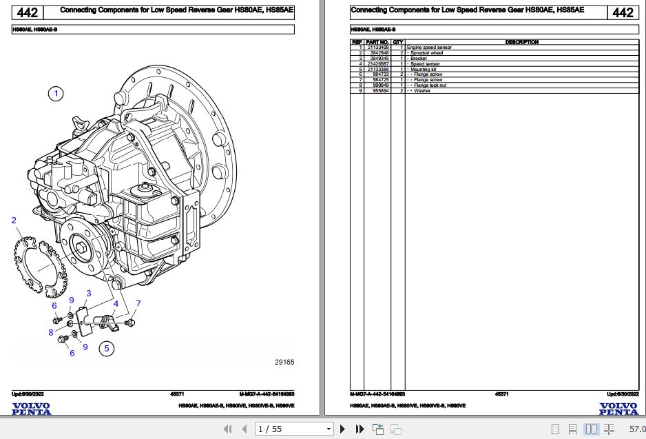 Volvo Penta Marine Drives Transmissions HS80AE to HS80VE Parts Catalog 1