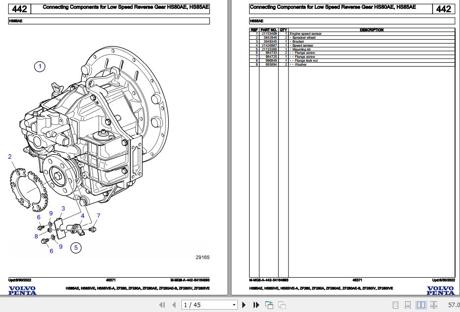 Volvo Penta Marine Drives Transmissions HS85AE to ZF280IVE Parts Catalog 1