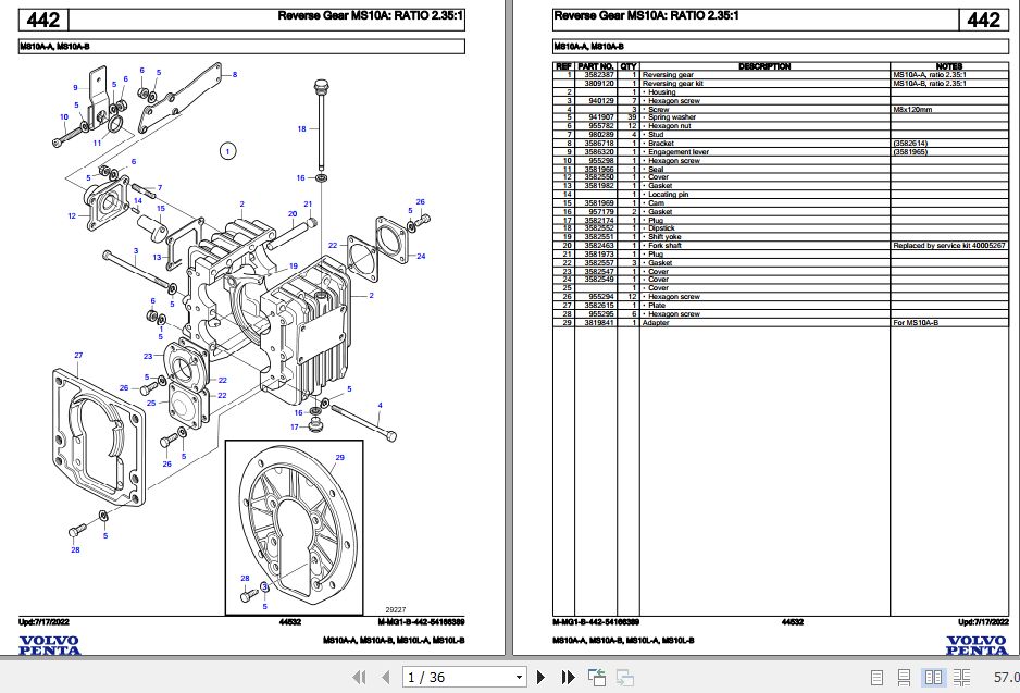 Volvo Penta Marine Drives Transmissions MS10A A to MS10L B Parts Catalog 1