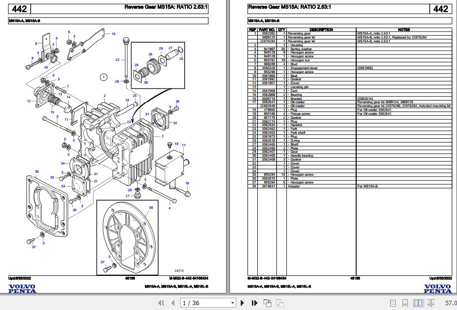 Volvo Penta Marine Drives Transmissions MS15A A to MS15L B Parts Catalog 1