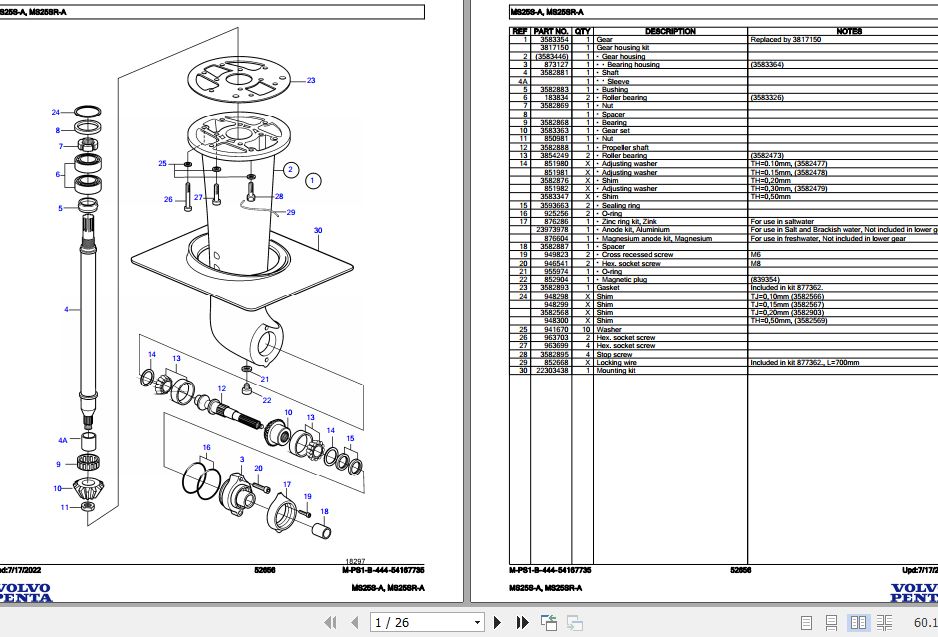 Volvo Penta Marine Drives Transmissions MS25S A MS25SR A Parts Catalog 1