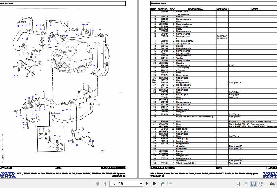 Volvo Penta Marine Drives Transmissions PT93 to Shield with po Parts Catalog 1