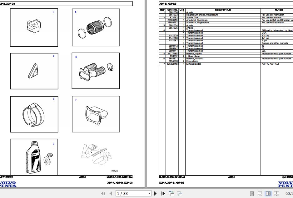 Volvo Penta Marine Drives Transmissions XDP A XDP B XDP D3 Parts Catalog 1