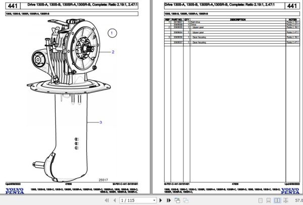 Volvo Penta Marine Drives Transmissions130S to150SR C Parts Catalog 1