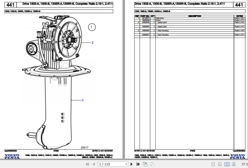 Volvo Penta Marine Drives Transmissions130S to150SR C Parts Catalog 1