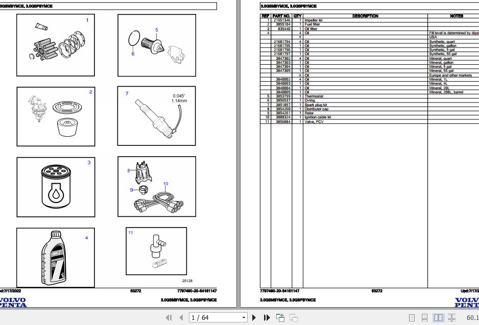 Volvo Penta Marine Gasoline Engines 3.0GSMBYMCE 3.0GSPBYMCE Parts Catalog 1