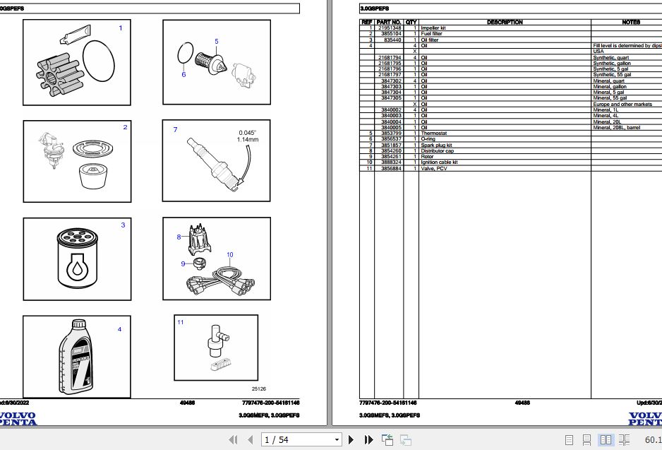 Volvo Penta Marine Gasoline Engines 3.0GSMEFS 3.0GSPEFS Parts Catalog 1