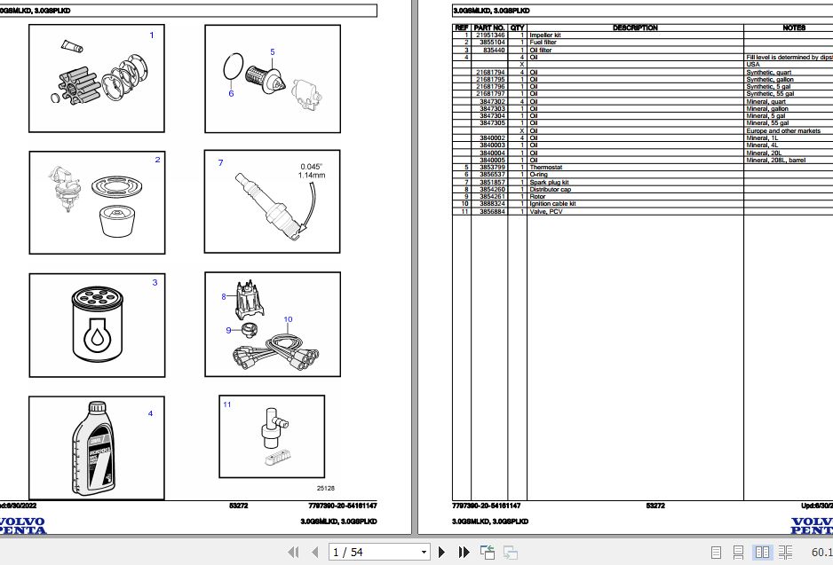 Volvo Penta Marine Gasoline Engines 3.0GSMLKD 3.0GSPLKD Parts Catalog 1