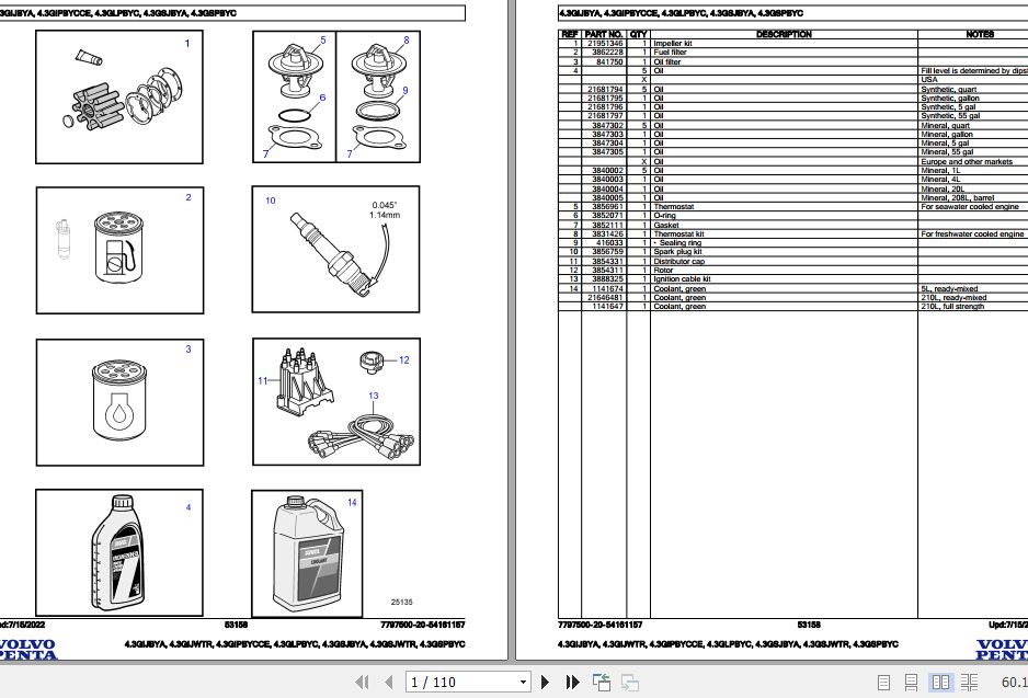 Volvo Penta Marine Gasoline Engines 4.3GIJBYA to 4.3GSPBYC Parts Catalog 1