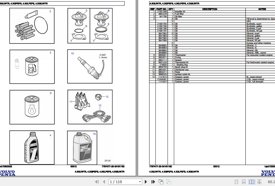Volvo Penta Marine Gasoline Engines 4.3GIJWTR to 4.3GSJWTR Parts Catalog 1