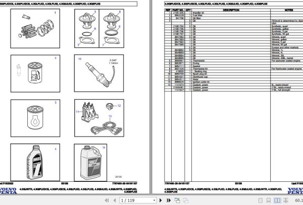 Volvo Penta Marine Gasoline Engines 4.3GIJWTR to 4.3GSPLKE Parts Catalog 1