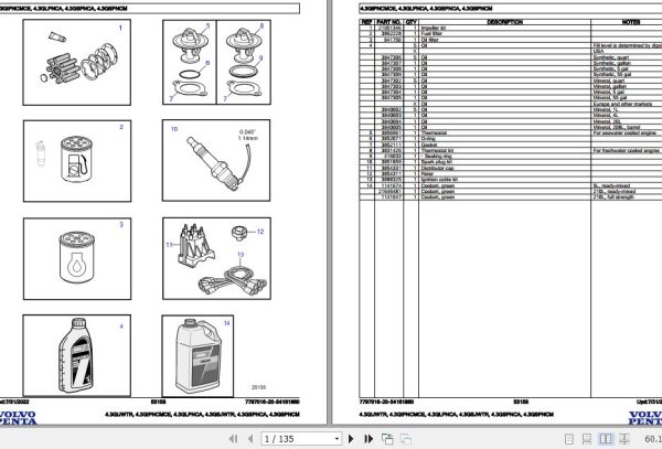 Volvo Penta Marine Gasoline Engines 4.3GIJWTR to 4.3GSPNCM Parts Catalog 1