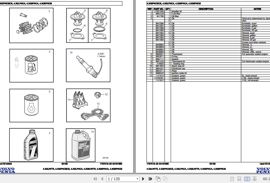 Volvo Penta Marine Gasoline Engines 4.3GIJWTR to 4.3GSPNCM Parts Catalog 1