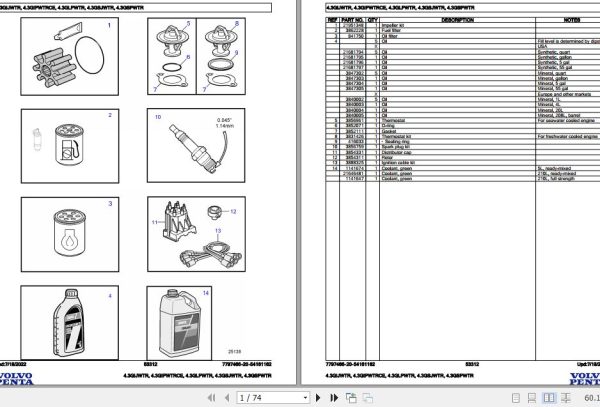 Volvo Penta Marine Gasoline Engines 4.3GIJWTR to 4.3GSPWTR Parts Catalog 1