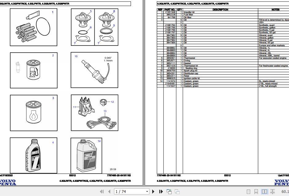 Volvo Penta Marine Gasoline Engines 4.3GIJWTR to 4.3GSPWTR Parts Catalog 1