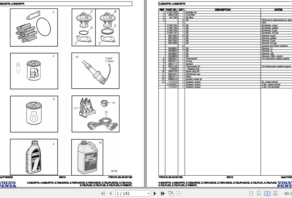 Volvo Penta Marine Gasoline Engines 4.3GIJWTR to 5.7GSICPL Parts Catalog 1